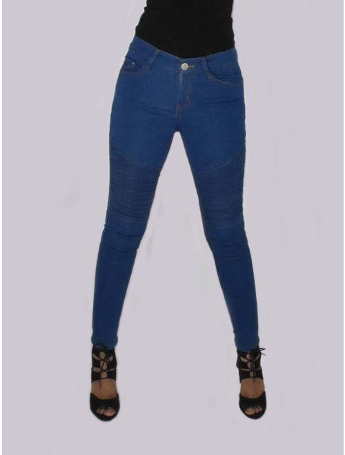 Blue Ribbed Skinny Push-Up Jeans