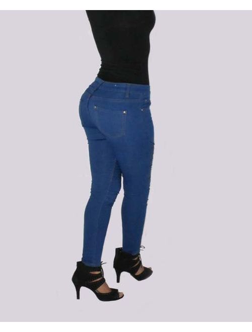 Blue Ribbed Skinny Push-Up Jeans