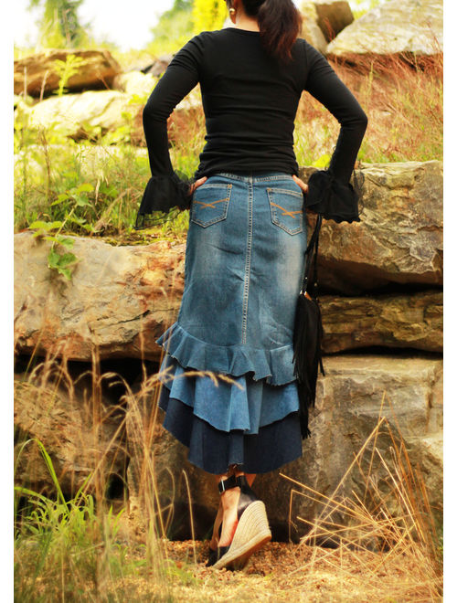 Midi jean denim skirt