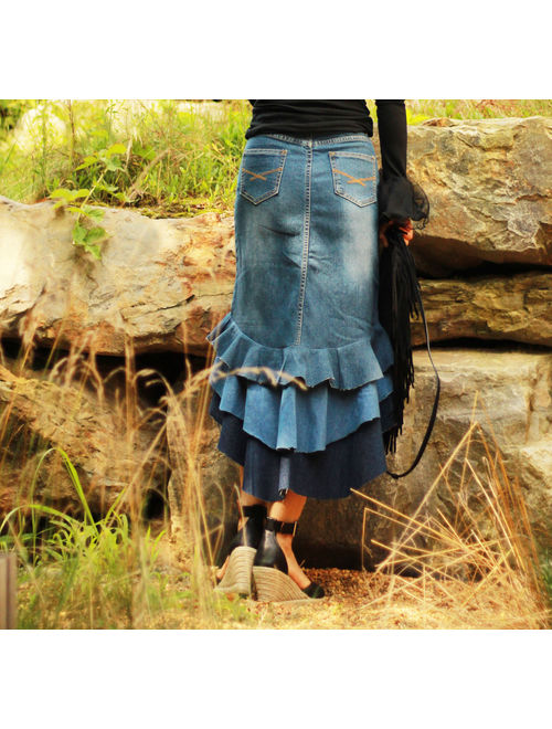 Midi jean denim skirt