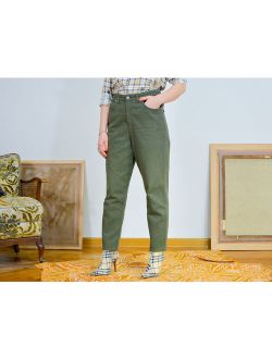 Green jeans Super high waist pants Vintage 90's trousers tapered leg zip fly XL