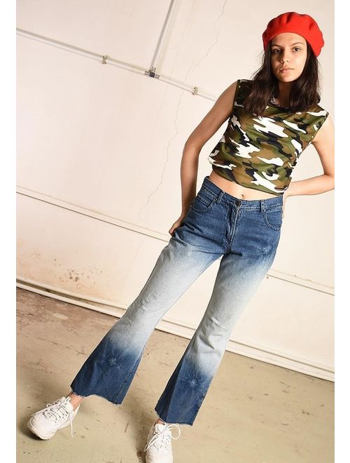 90&#39;s retro highwaisted flared denim ombre jeans