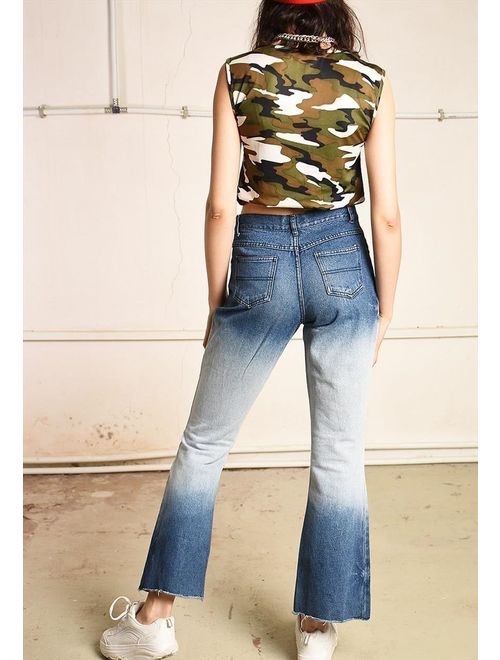 90&#39;s retro highwaisted flared denim ombre jeans