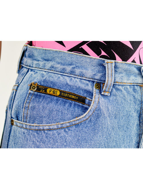 FBI jeans W29 L31 vintage 90&#39;s mom jeans high waist light blue denim pants straight fit leg zip fly M Medium