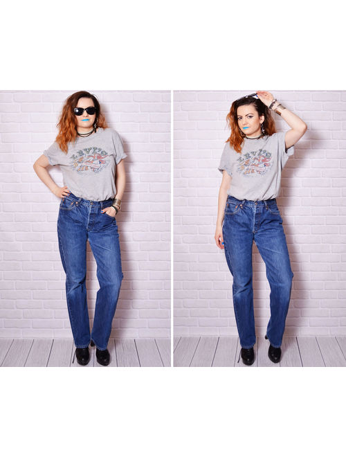 Levi's 90s boyfriend jeans blue levis jeans 501 levi jean sexy denim high waist trousers long sexy butt rises rocker chick casual basic style urban