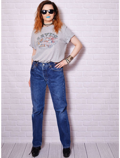 Levi's 90s boyfriend jeans blue levis jeans 501 levi jean sexy denim high waist trousers long sexy butt rises rocker chick casual basic style urban