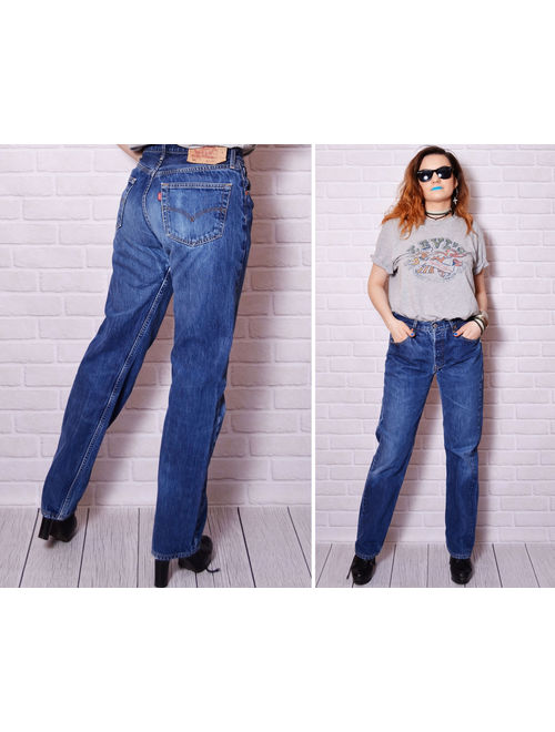 Levi's 90s boyfriend jeans blue levis jeans 501 levi jean sexy denim high waist trousers long sexy butt rises rocker chick casual basic style urban