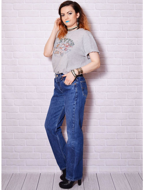 Levi's 90s boyfriend jeans blue levis jeans 501 levi jean sexy denim high waist trousers long sexy butt rises rocker chick casual basic style urban