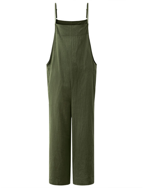 Womens Long Suspender Bib Casual Loose Solid Jumpsuit Rompers Overalls