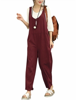 Women's Pants Fashion Solid Color Cotton Linen Jumpsuits