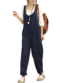 Women's Pants Fashion Solid Color Cotton Linen Jumpsuits