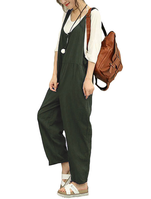 Women's Pants Fashion Solid Color Cotton Linen Jumpsuits