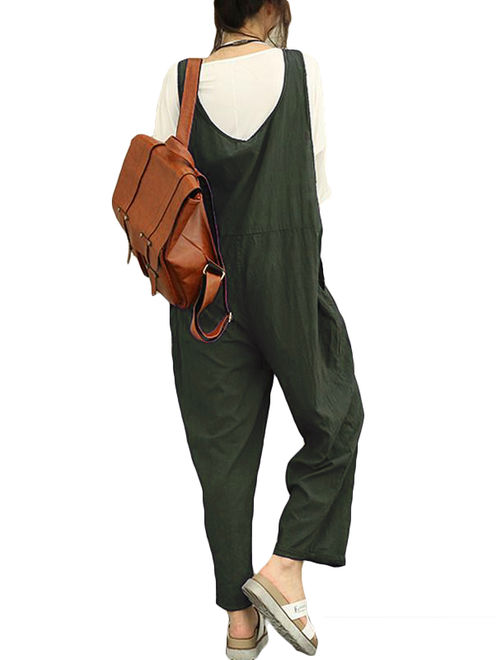 Women's Pants Fashion Solid Color Cotton Linen Jumpsuits