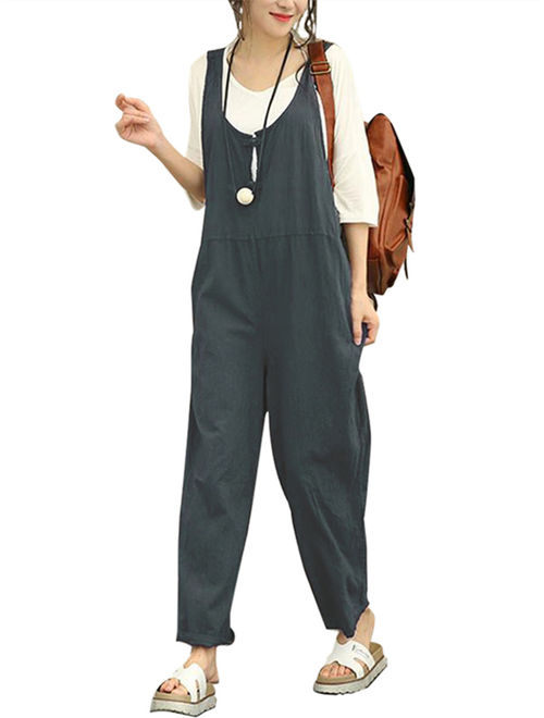 Women's Pants Fashion Solid Color Cotton Linen Jumpsuits