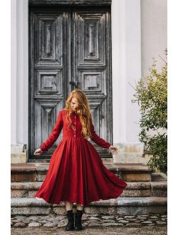 Red Dress, Linen Dress, Linen Clothing, Boho Maxi Dress, Long Sleeve Dress, Red Maxi Dress, Renaissance Clothing, Romantic /Classic Dress LS