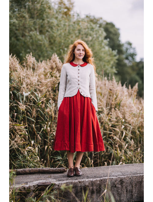 Red Dress, Linen Dress, Linen Clothing, Boho Maxi Dress, Long Sleeve Dress, Red Maxi Dress, Renaissance Clothing, Romantic /Classic Dress LS