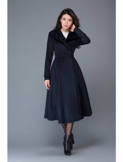 Midi wool coat, wool coat, womens winter coats, dress coat, navy blue coat, flare coat, warm coat, swing coat, made to order C1021.