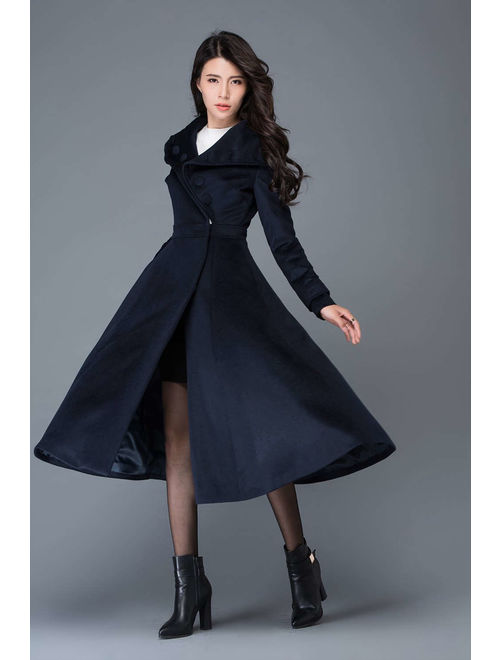 Midi wool coat, wool coat, womens winter coats, dress coat, navy blue coat, flare coat, warm coat, swing coat, made to order C1021.