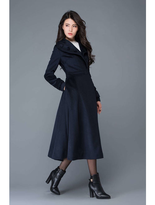 Midi wool coat, wool coat, womens winter coats, dress coat, navy blue coat, flare coat, warm coat, swing coat, made to order C1021.