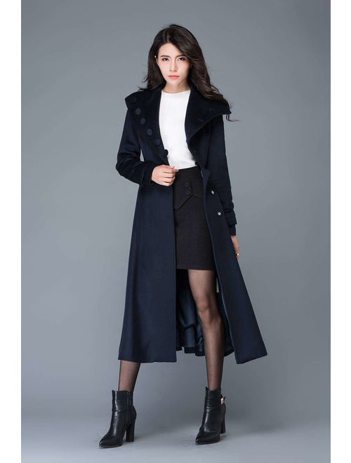 Midi wool coat, wool coat, womens winter coats, dress coat, navy blue coat, flare coat, warm coat, swing coat, made to order C1021.