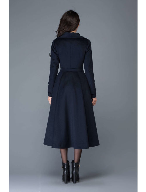 Midi wool coat, wool coat, womens winter coats, dress coat, navy blue coat, flare coat, warm coat, swing coat, made to order C1021.