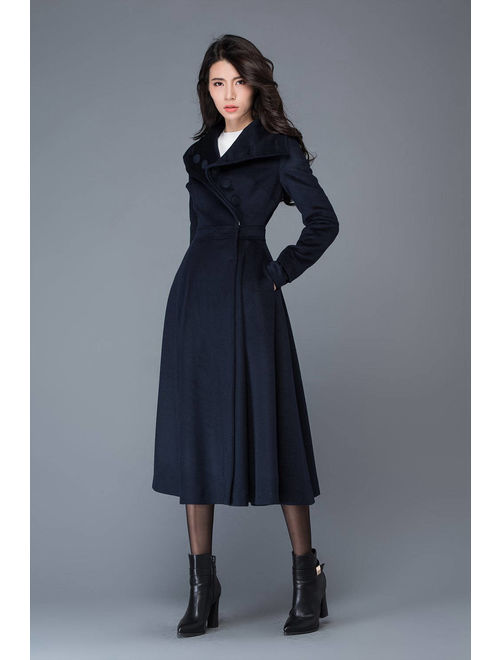 Midi wool coat, wool coat, womens winter coats, dress coat, navy blue coat, flare coat, warm coat, swing coat, made to order C1021.