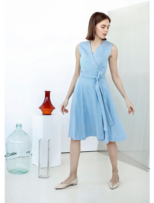 Minimalist office linen dress | Wrap dress with pocket