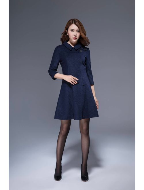 navy wool dress, mini dress, collar dress, fitted dress, womens dresses, romantic dress, cute dress, A line dress, patchwork dress 1815#