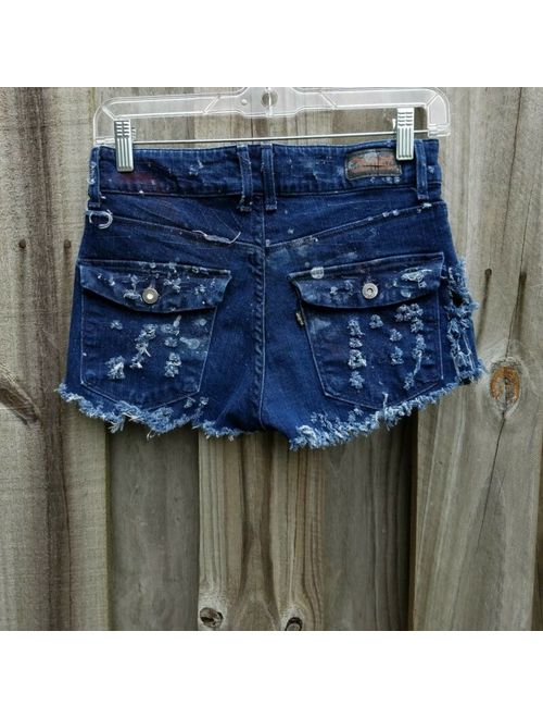 Levi's custom Levis denim shorts destroyed distress sz XS/S zombie apocalypse