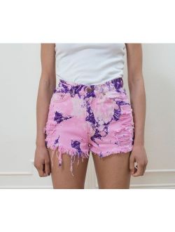 levis tie dye cut off shorts extra small | levis frayed jean shorts | levis pink purple shorts | high waist levis shorts | 1990s 90s