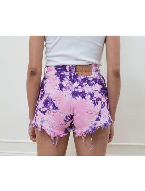 Levi's levis tie dye cut off shorts extra small | levis frayed jean shorts | levis pink purple shorts | high waist levis shorts | 1990s 90s