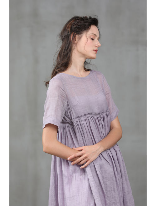 empired linen dress, soft lilac dress, maxi dress, linen maxi dress with pockets, plus size dress, linen kaftan, boho dress Linennaive