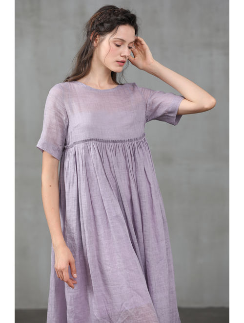 empired linen dress, soft lilac dress, maxi dress, linen maxi dress with pockets, plus size dress, linen kaftan, boho dress Linennaive