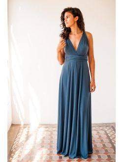 Indigo blue bridesmaid dress, denim blue long bridesmaid dress, riverside blue infinity dress, long blue dress, blue bridesmaid dresses