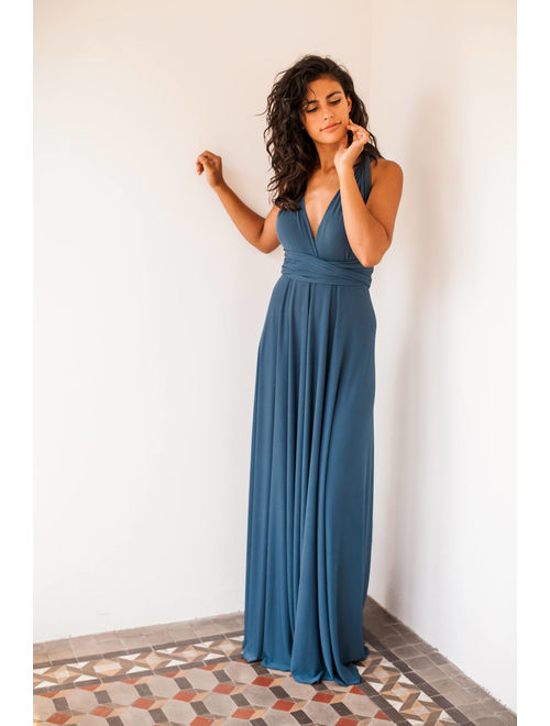 Indigo blue bridesmaid dress, denim blue long bridesmaid dress, riverside blue infinity dress, long blue dress, blue bridesmaid dresses