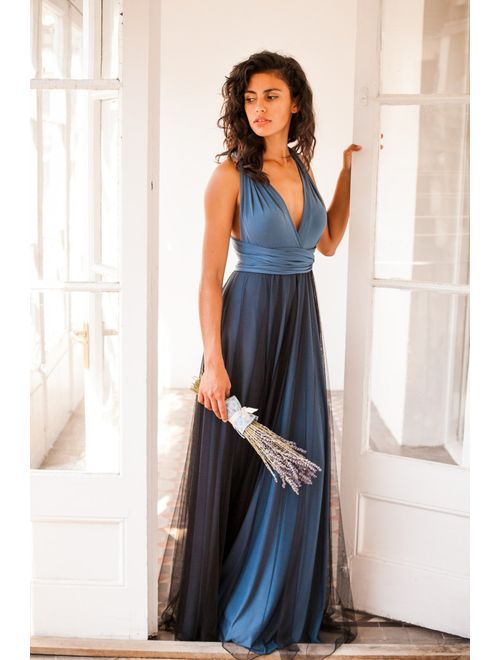 Indigo blue bridesmaid dress, denim blue long bridesmaid dress, riverside blue infinity dress, long blue dress, blue bridesmaid dresses