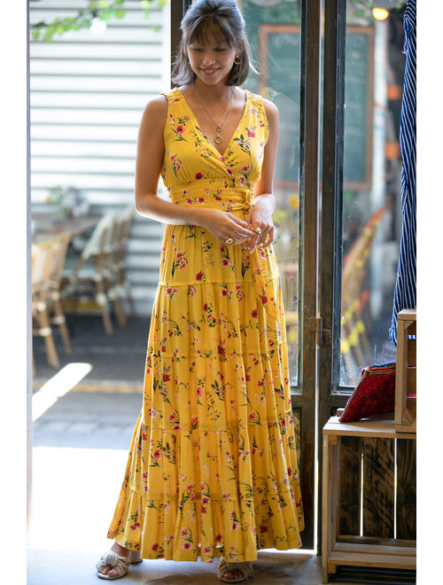 Yellow Floral Romantic Maxi Dress, Bohemian Urban Summer Dress, Resort Vacation Dress for Women, 