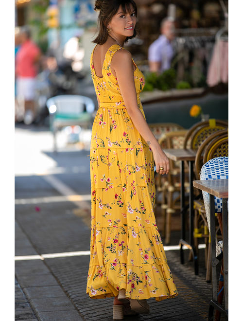 Yellow Floral Romantic Maxi Dress, Bohemian Urban Summer Dress, Resort Vacation Dress for Women, 