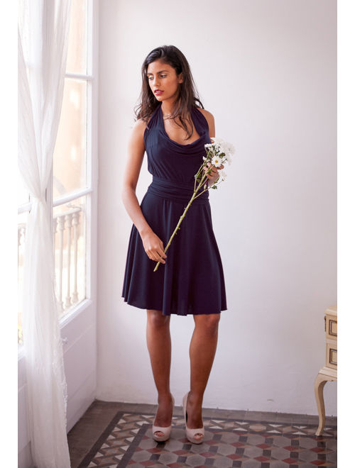 Navy bridesmaid dress, navy blue wrap dress, long sleeve dress, long sleeve bridesmaid dress, blue bridesmaid dress, short bridesmaid dress