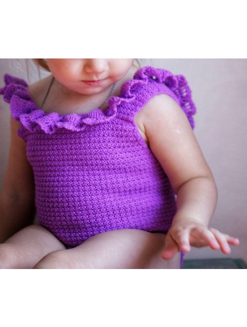 One piece violet swimsuit for girl with ruffle, infant and toddler swimsuit, size 2 years