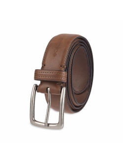 Men's Casual Leather Belt -Trinity Style for Jeans Khakis Dress Leather Strap Silver Prong Buckle Belt