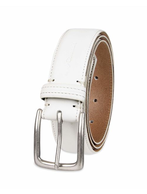 Columbia Men's Casual Leather Belt -Trinity Style for Jeans Khakis Dress Leather Strap Silver Prong Buckle Belt