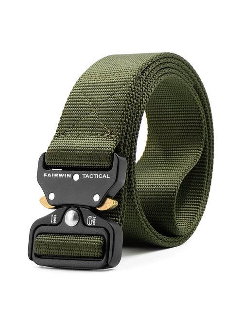 Fairwin Tactical Belt, Military Style Webbing Riggers Web Belt Heavy-Duty Quick-Release Metal Buckle