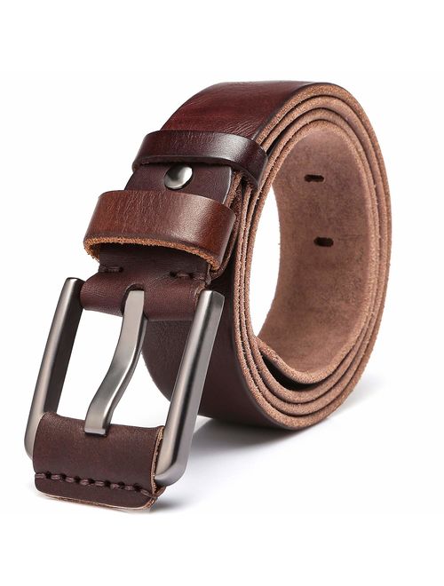 Men's 100% Italian Cow Leather Belt Men With Anti-Scratch Buckle,Packed in a Box