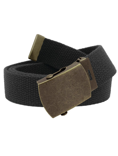 Men's Classic Antique Gold Military Slider Belt Buckle with Canvas Web Belt Small Black