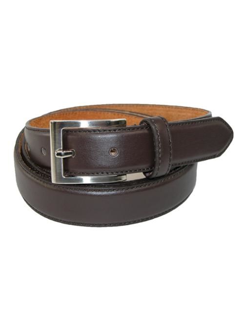 Men's Big and Tall Leather Basic Dress Belt with Silver Buckle