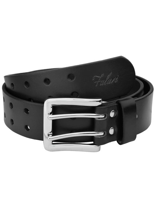 Falari Men's Double Holes Genuine Leather Jeans Belt 9004