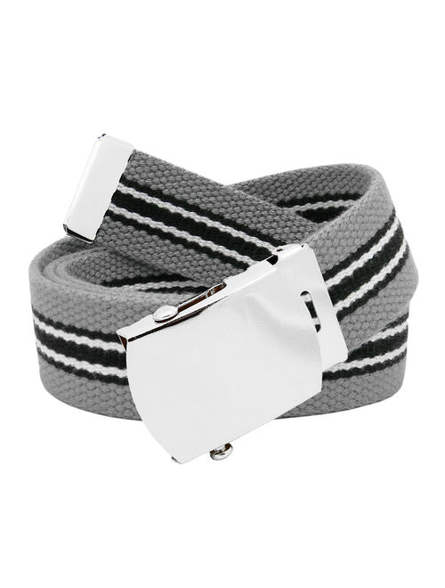 Men's Classic Silver Slider Military Belt Buckle with Canvas Web Belt Small Black