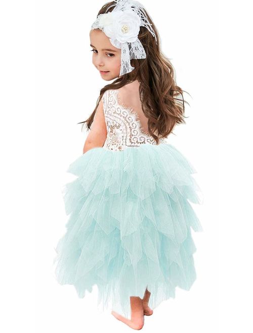 Topmaker Backless A-line Lace Back Flower Girl Dress