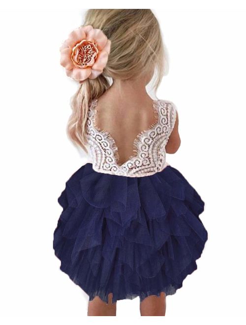 Topmaker Backless A-line Lace Back Flower Girl Dress